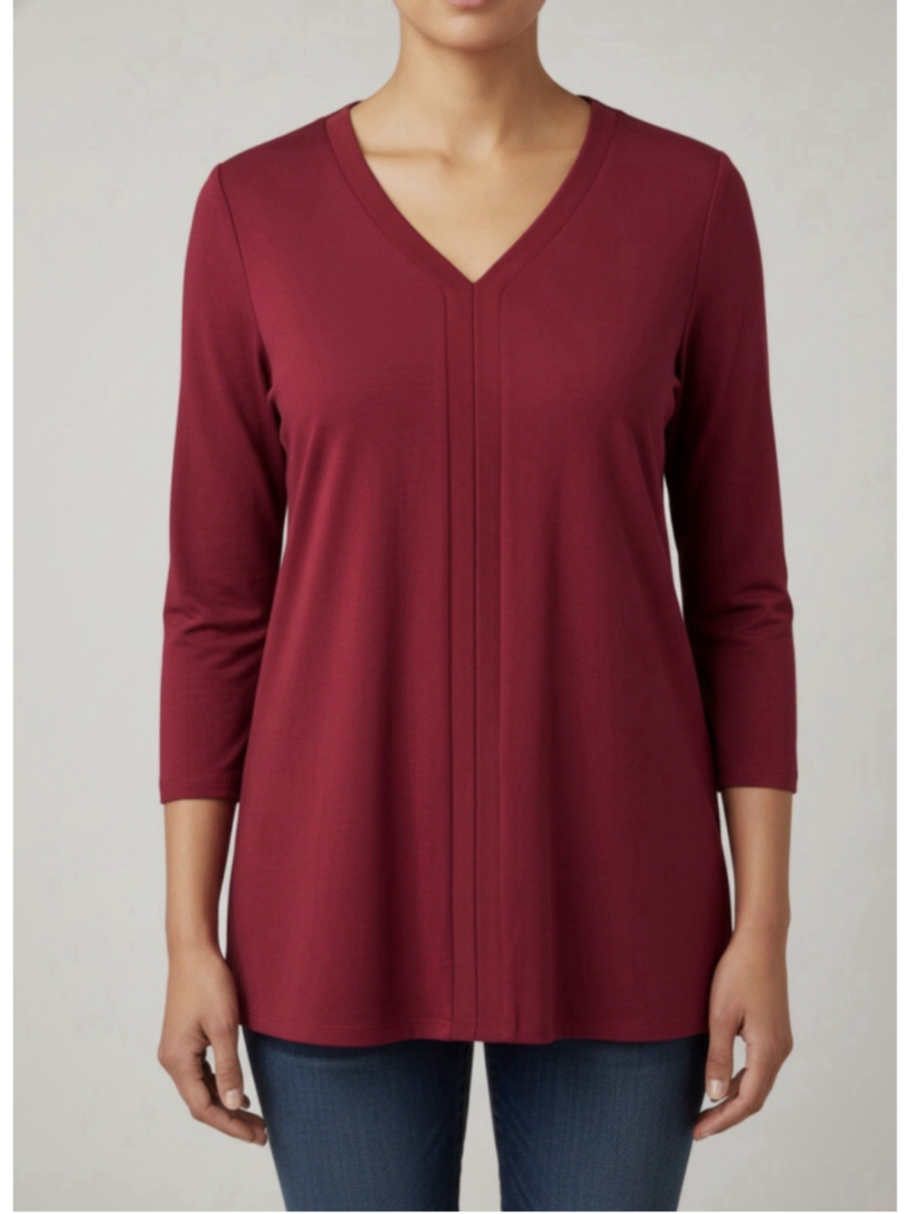 Chico’s knit top with ribbed faux placket trim and flattering V-neckline Size 3
